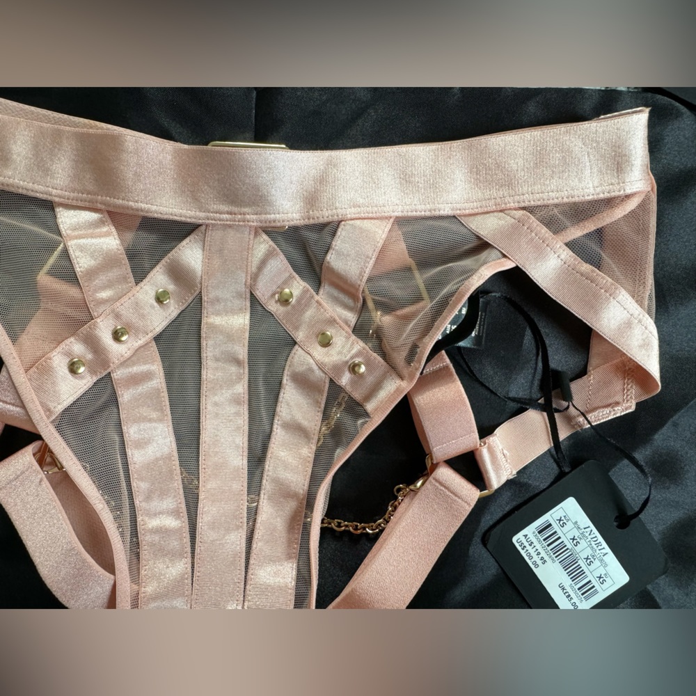 Honey Birdette Indria Brief Panty in Soft Peach with Gold Chains, NWT, Size XS - Picture 5 of 11